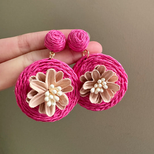 Wind Sweet Flexible Straw Round Flower Simple Temperamental Rings