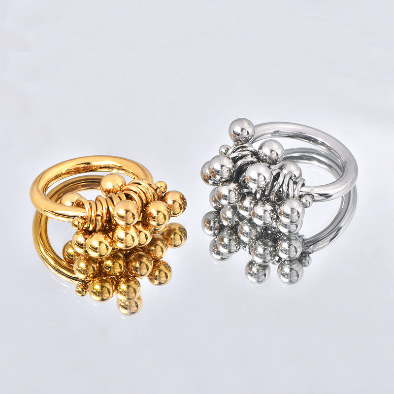 Metal Ball Grape Cluster Niche Beaded Vacuum Gold-plated Temperament Rings