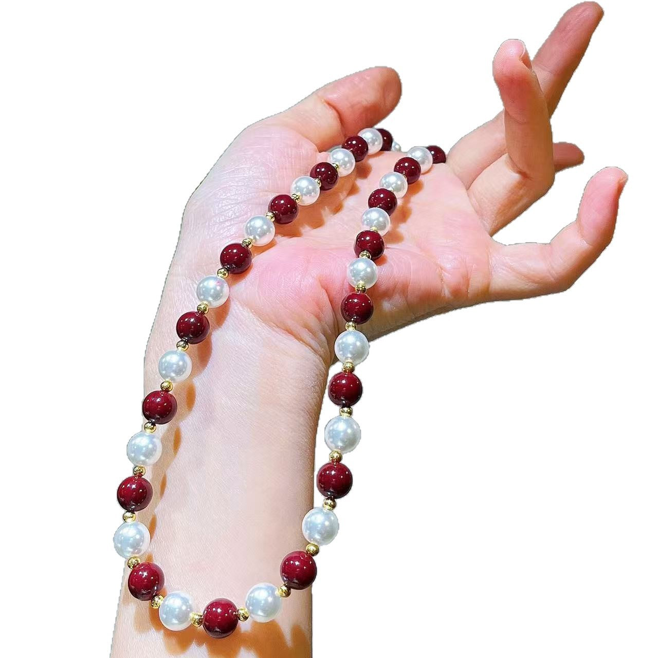 High Quality Red Cold White Pearl Necklace
