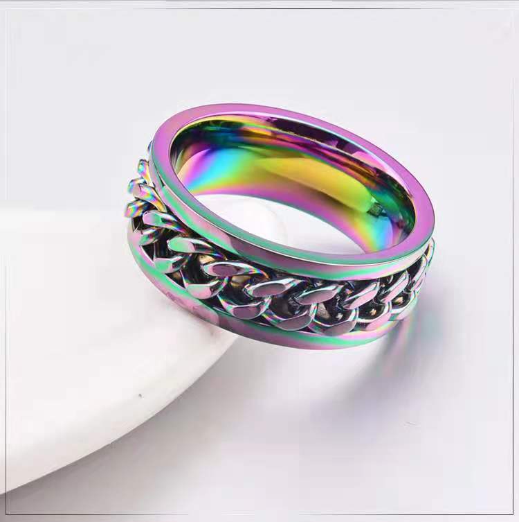 Men's Open Bottle Beer Rotating Titanium Steel Rainbow Rings