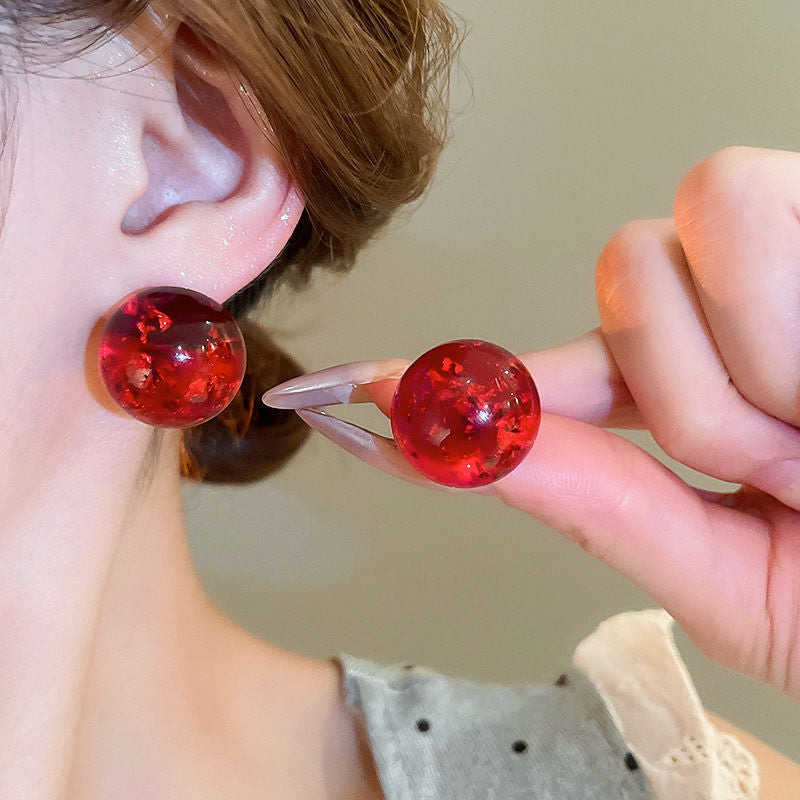 Women's Sier Needle Red Irregular Ear Retro Exaggerated Earrings