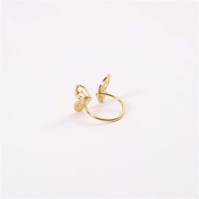 Eight Awn Star Butterfly Design Titanium Steel Gold Ring