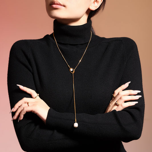 Women's Pearl Long Pull Sweater Chain Stainless Necklaces