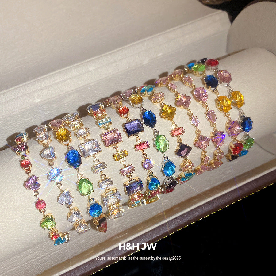 Vintage Zircon Oval Personalized Palace Style Light Luxury High Sense Bracelet