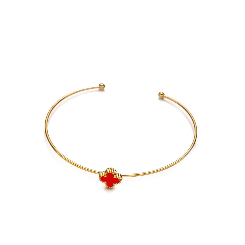 Four-leaf Clover Titanium Steel Stainless Open-ended Bracelet