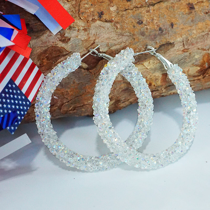 Day Ear Rhinestone Patriotic Color Matching Earrings