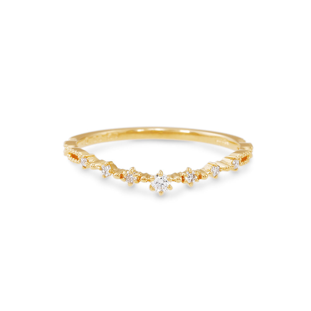 Light Jewelry V-shaped Small Diamond Sier Rings
