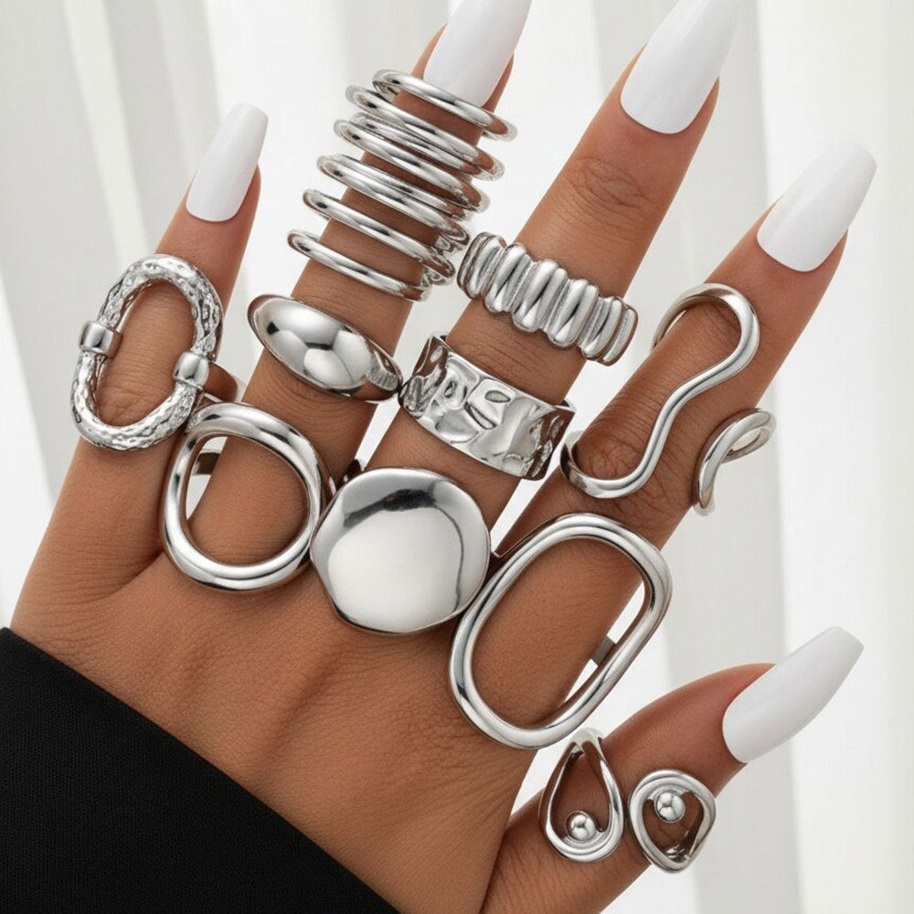 Retro Liquid Glossy Irregular Geometric Hollow Rings