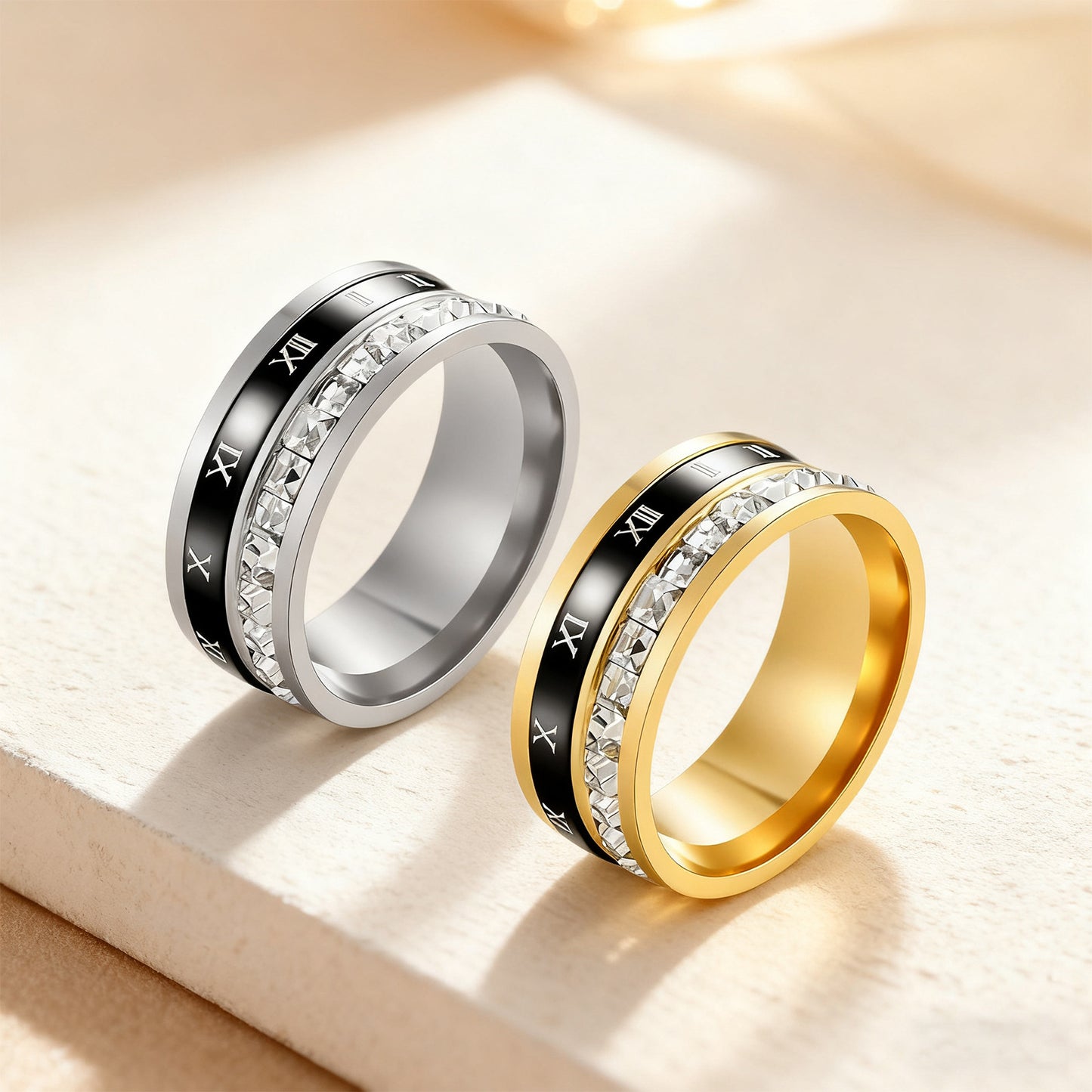 Titanium Steel Diamond Roman Digital Decompression Rotatable Trendy Rings