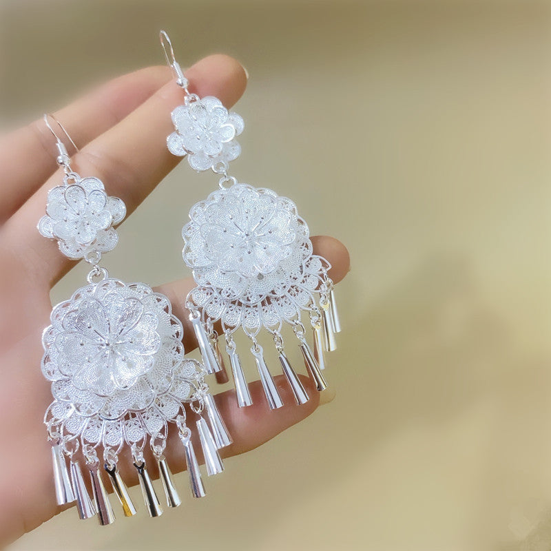 Chinese Style Ethnic Exaggerated Tassel Eardrops Rings