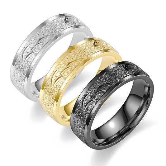 Titanium Steel Carved Frosted Niche Couple Rings