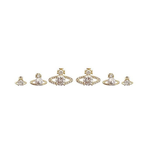 Inlaid Zircon Saturn Pearl Fashion Small Versatile High Sense Earrings