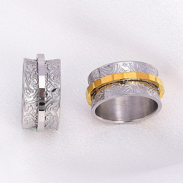 Wide Version Small Floral Simple Retro Flower Spinning Rings