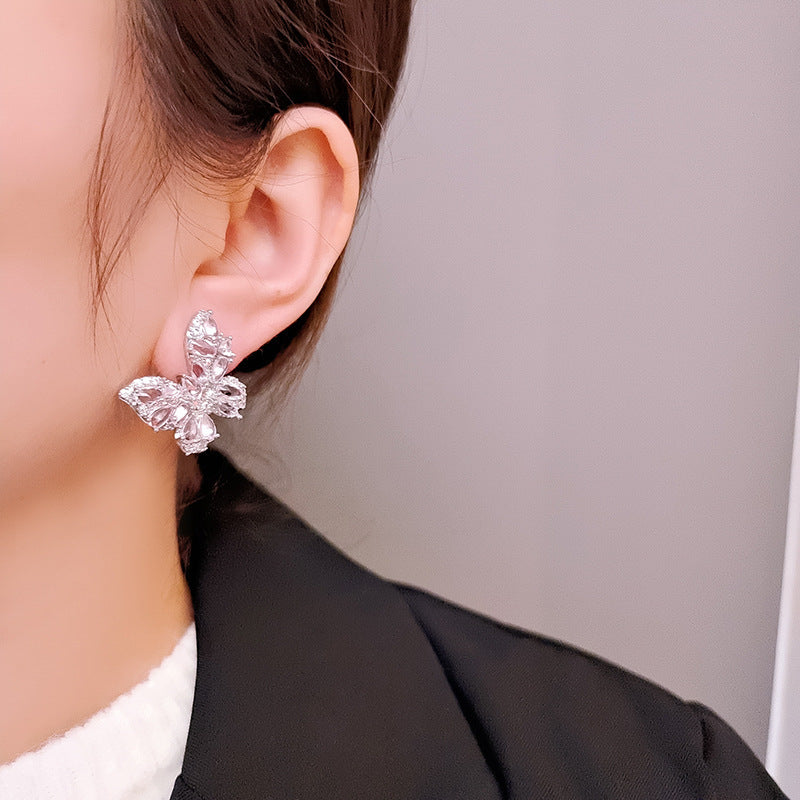 Super Shining Full Diamond Butterfly Elegant High Earrings