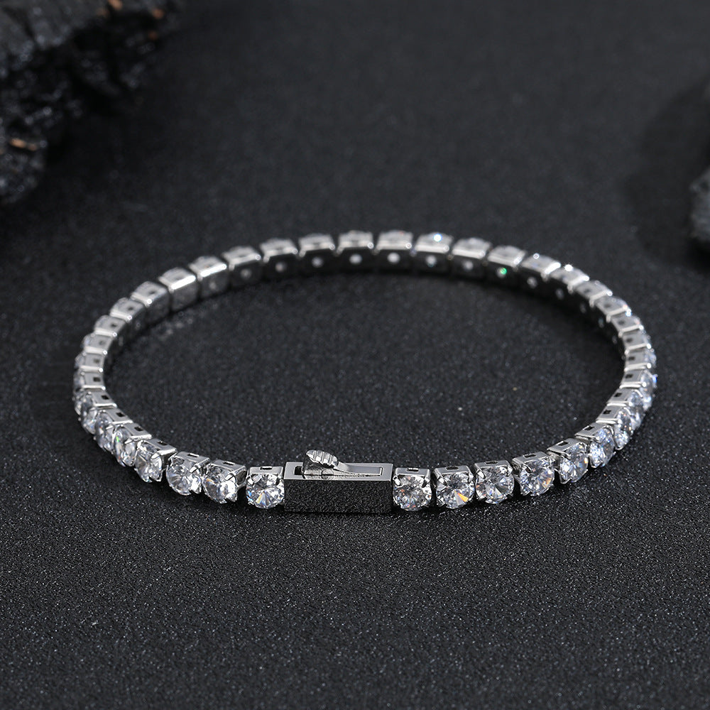 Men's Spring Fastener Zircon Hip Hop Titanium Steel Tennis Bracelets