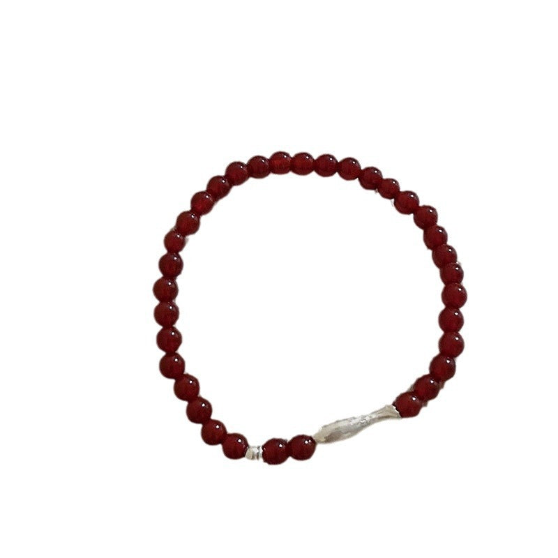 Women's Red Agate Beaded Elastic String Light Bracelets