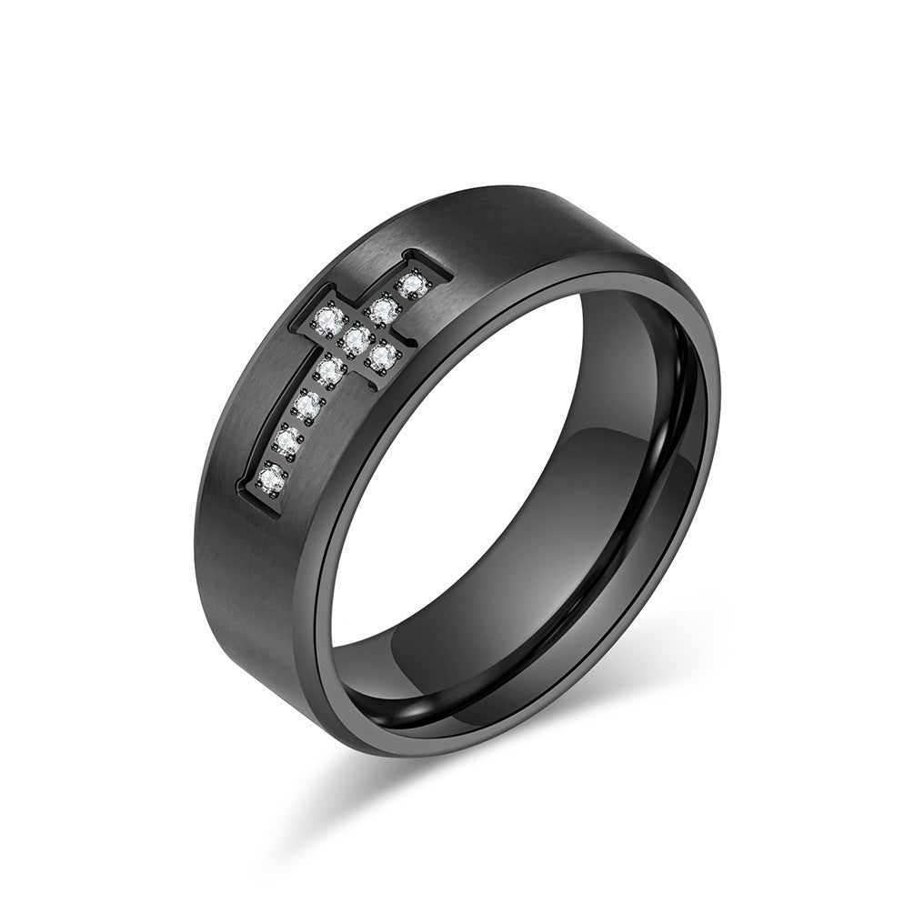 Steel Carved Inlaid Zircon Forefinger Personality Rings