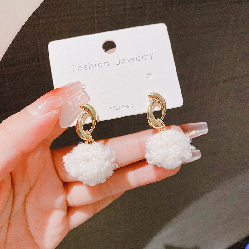 Temperament Wild Cute Lamb Wool Ball Earrings