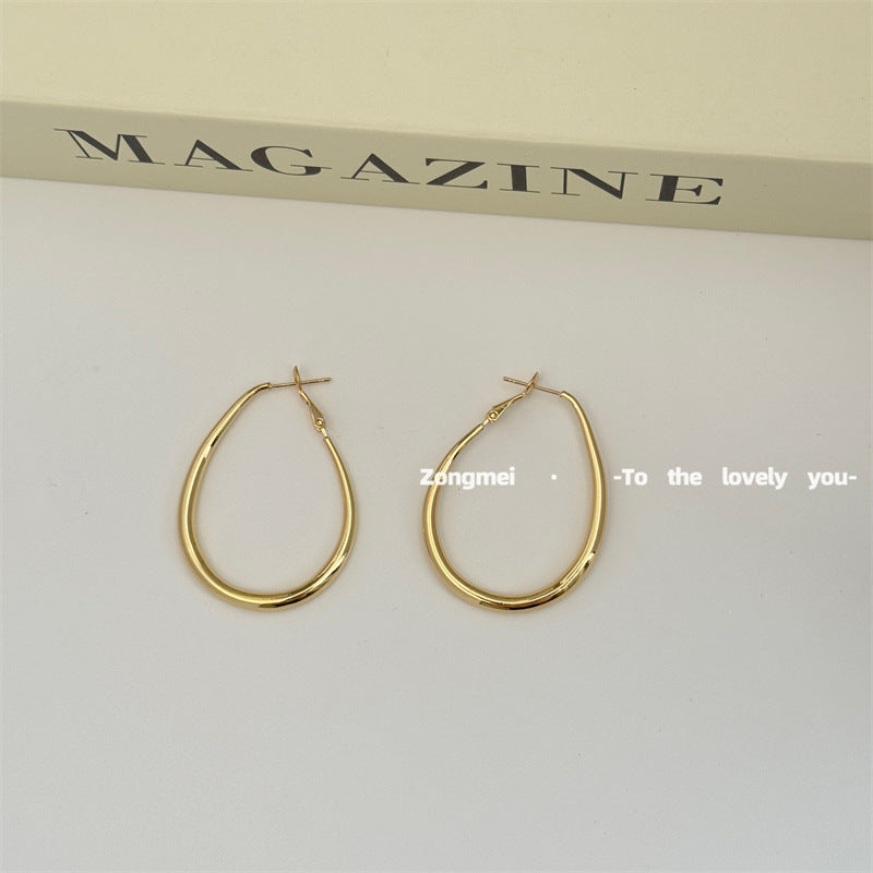 Classic Water Drop Oval Simple Metal Geometric Sier Pin Earrings