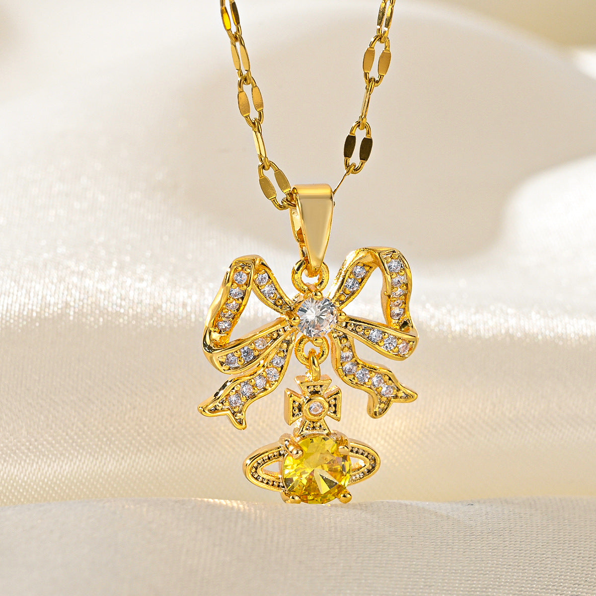 Women's Regular Chain Gang Drill Electroplated Bow Necklaces
