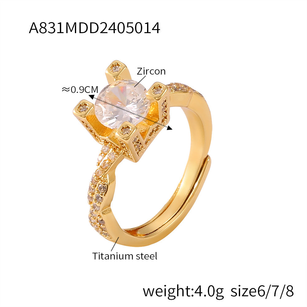 Temperament Inlaid Zircon Titanium Steel Gold Rings