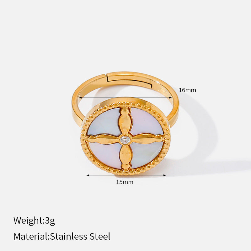 Lux White Shell Female Niche Gold-plated Design Four-leaf Ring