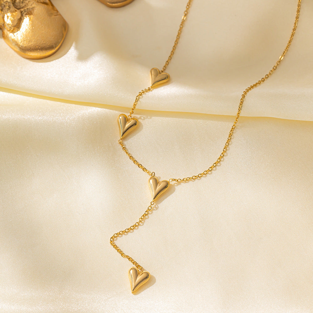 Women's Heart-shaped Stainless Steel For High-grade Golden Peach Heart Necklaces