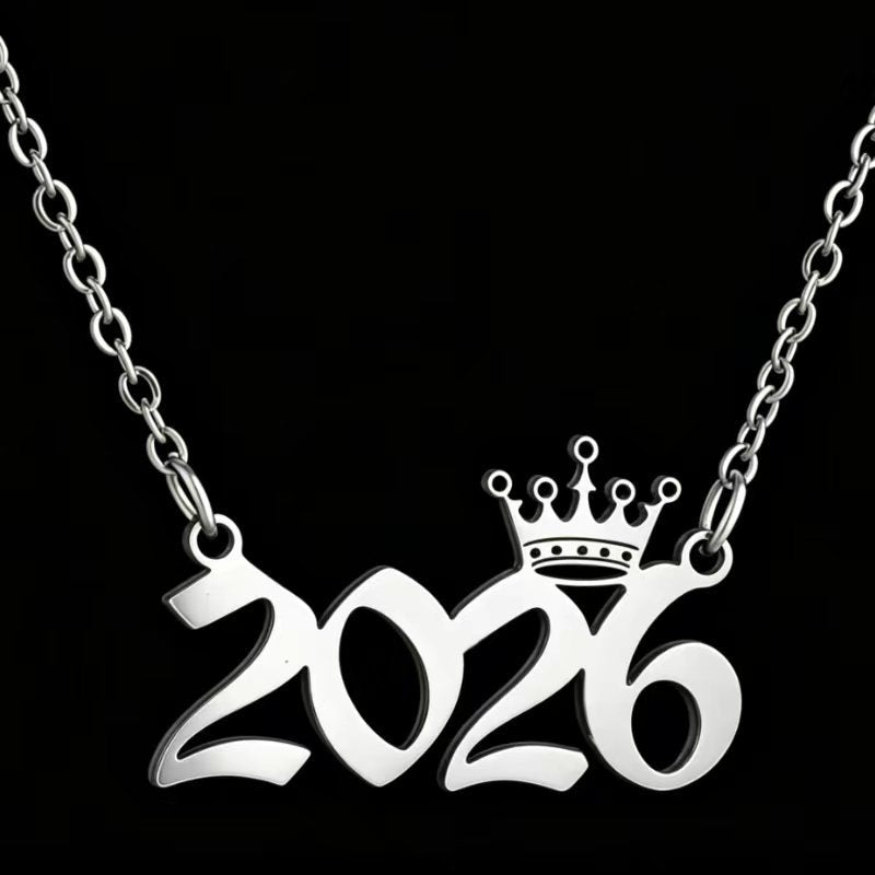 Women's Stainless Steel Light Luxury Crown Digital Metallic Necklaces