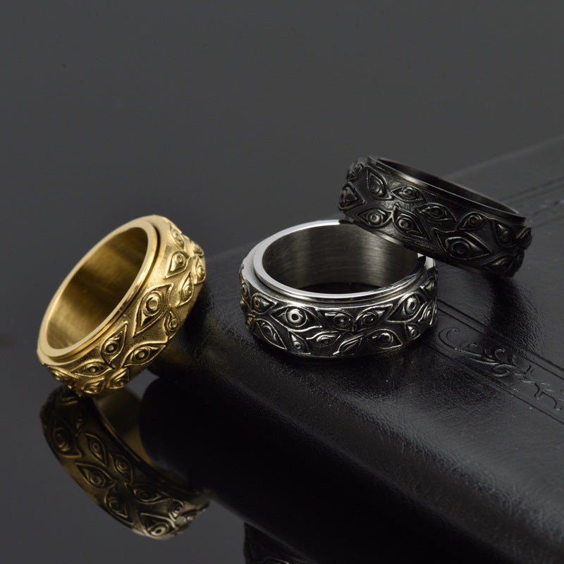 Men's Steel Atmospheric Rotatable Eye Trendy Retro Domineering Rings