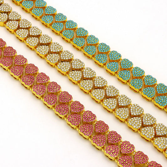 Heart Shape With Diamond Cuban Link Necklaces