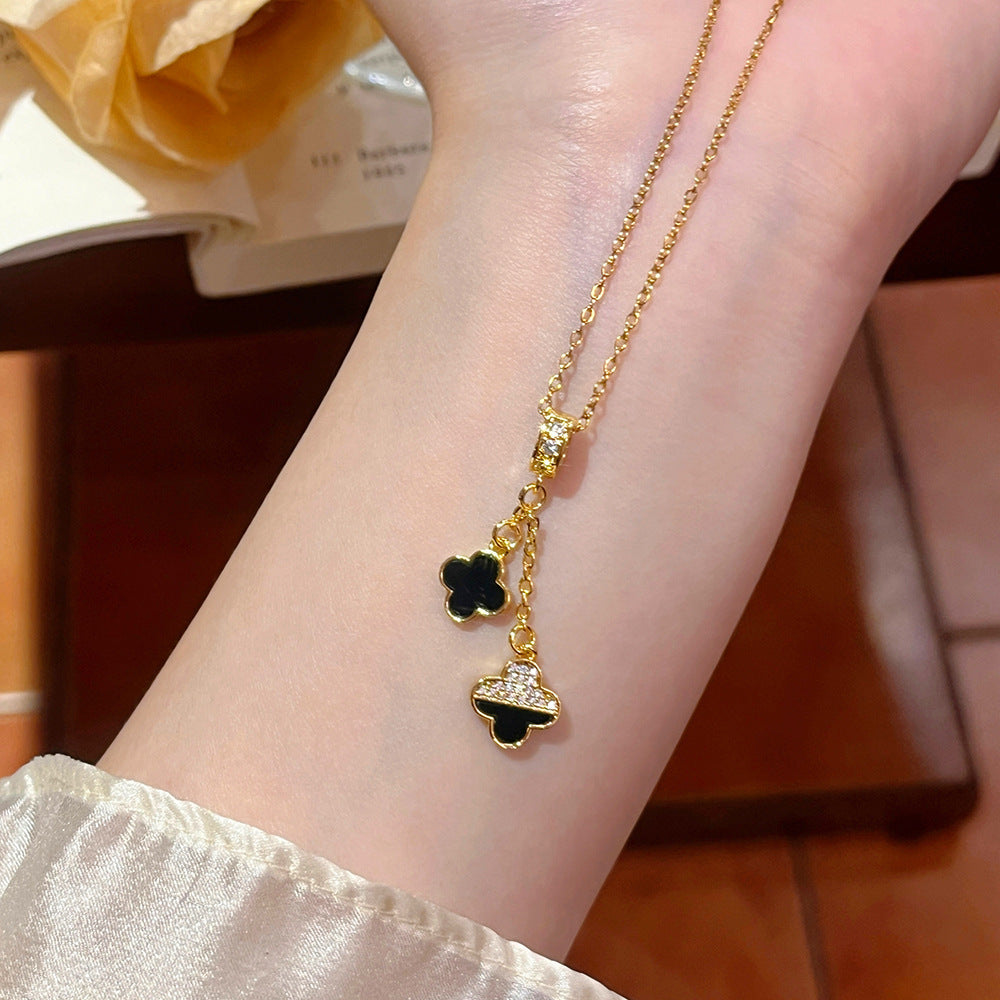 Double Lucky Four-leaf Clover Female Refined Necklaces