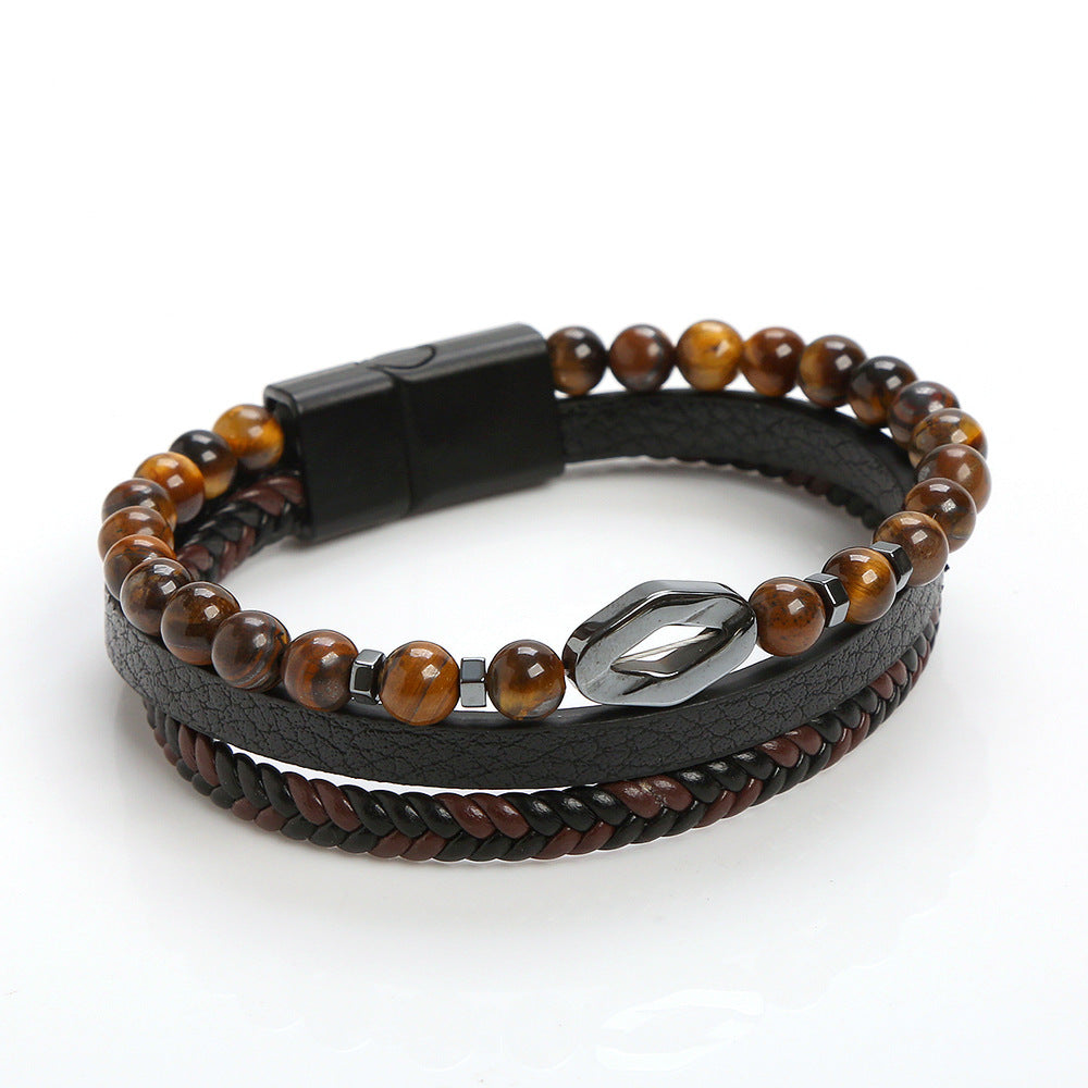 Women's & Men's Vintage Natural Stone Leather Stainless Steel Bracelets