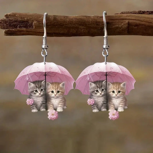 Pair Of Thanksgiving Acrylic Romantic Pink Umbrella Flower Earrings