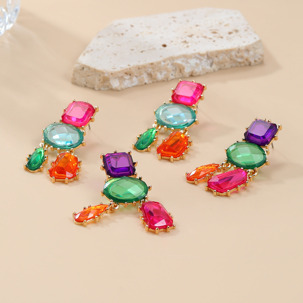 Women's Crystals Exaggerated Geometric Color Matching Bohemian Earrings