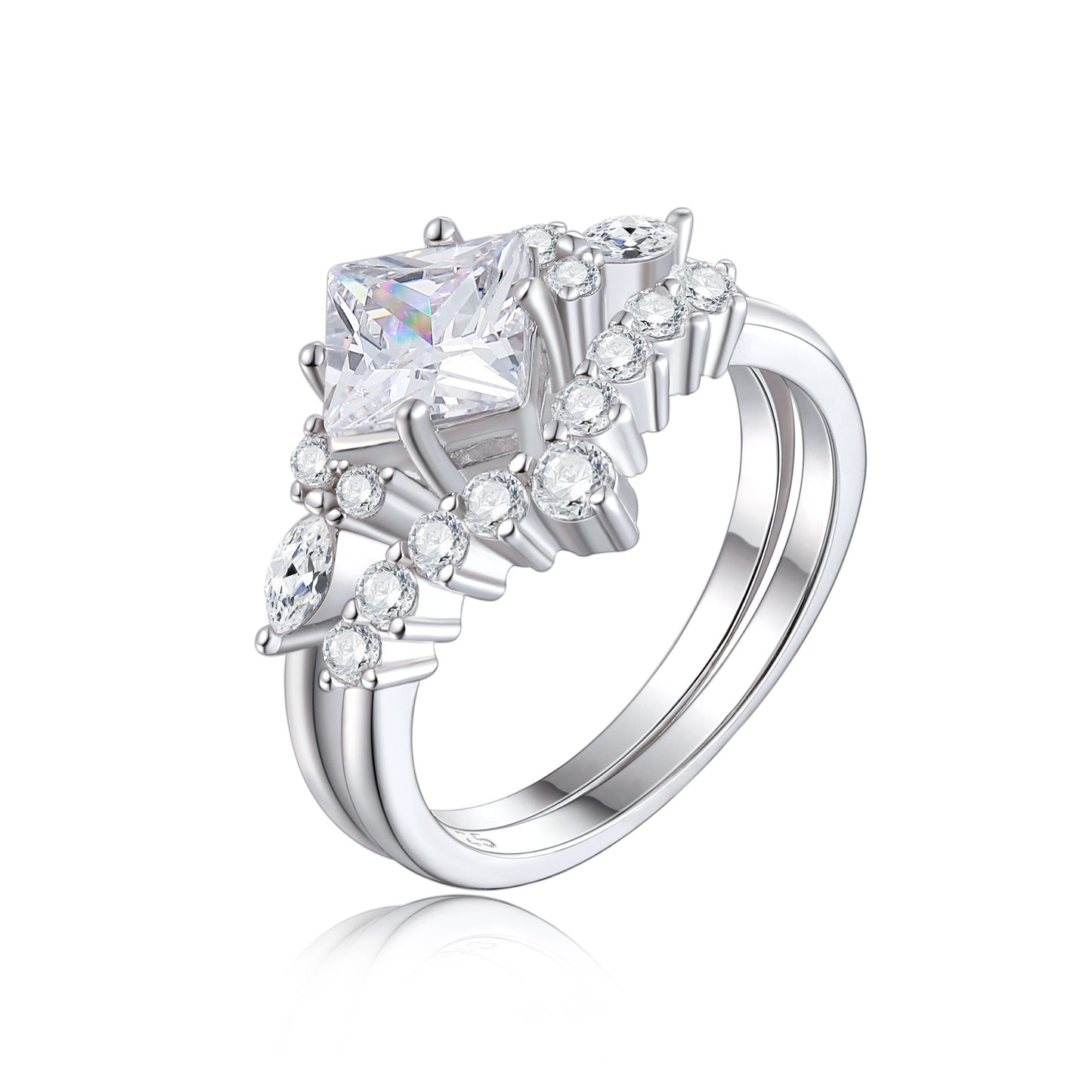 Women's Combination Two-piece Sterling Sier High Sense Ring