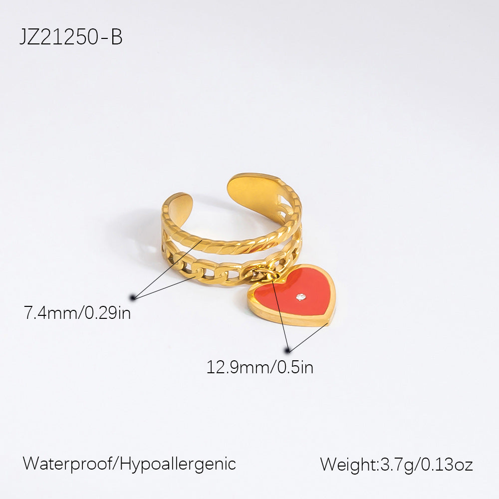 Heart Cherry Stylish Opening Stainless Steel Rings