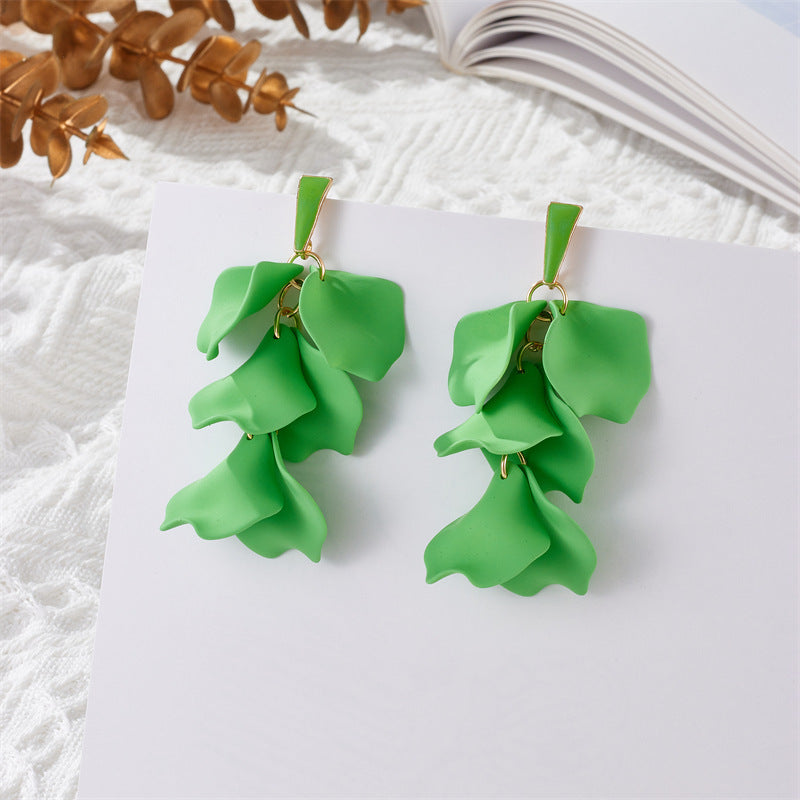 Women's Spring Plaid Petal Leaf Tassel Long Rings