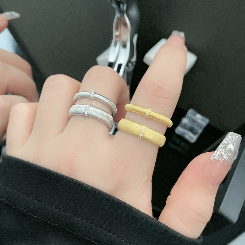 Style Brushed Chinese Narrow Striped Texture Rings