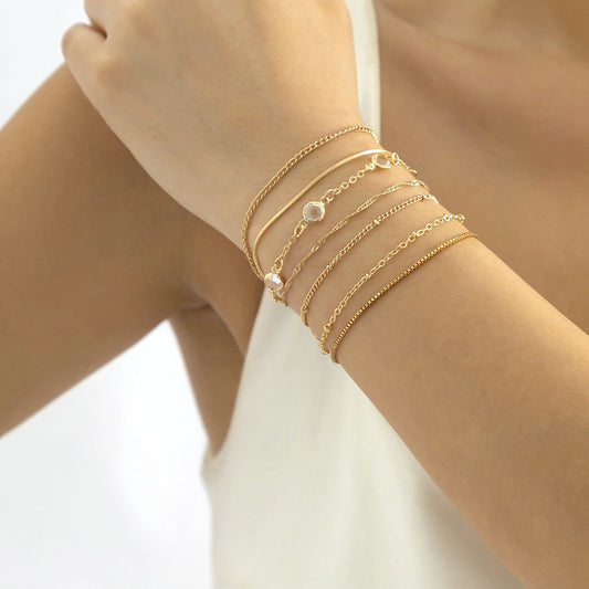 Women's Thin Chain Mix Match Snake Bones Box Bracelet