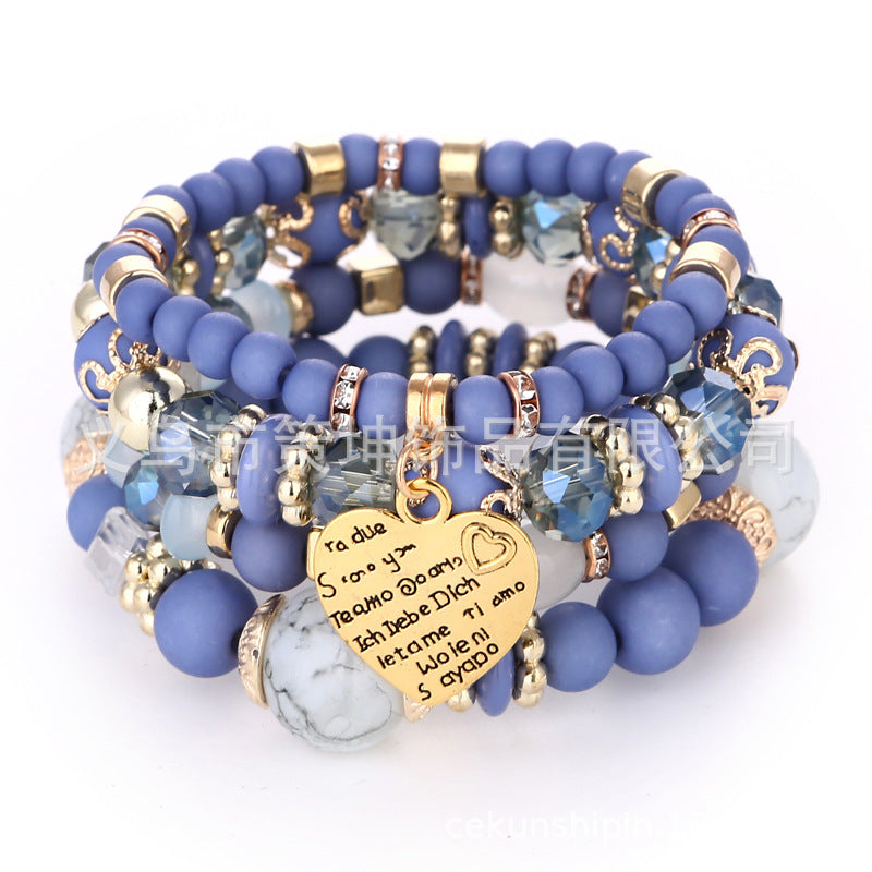 Women's Bohemian Ethnic Style Crystal Peach Heart Bracelets