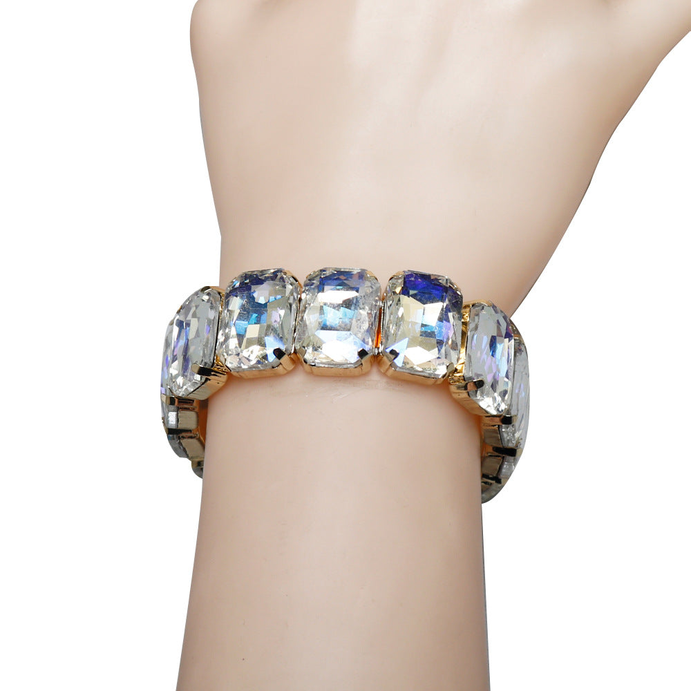 Women's Railway Fashion Geometry Pattern Gem Stretch Bracelets