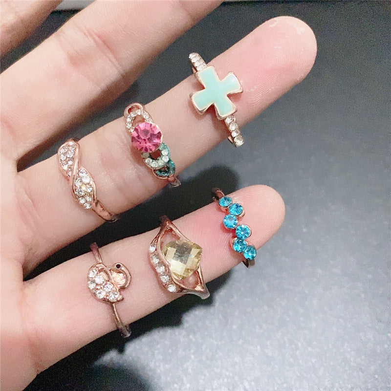 Cool Mixed Simple Rhinestone Boxed Tail Ring