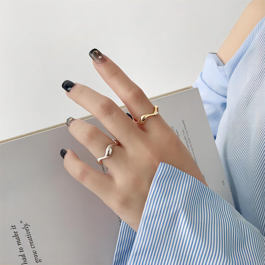 National Fashion Irregular Wave Pattern Smooth Opening Gold Rings