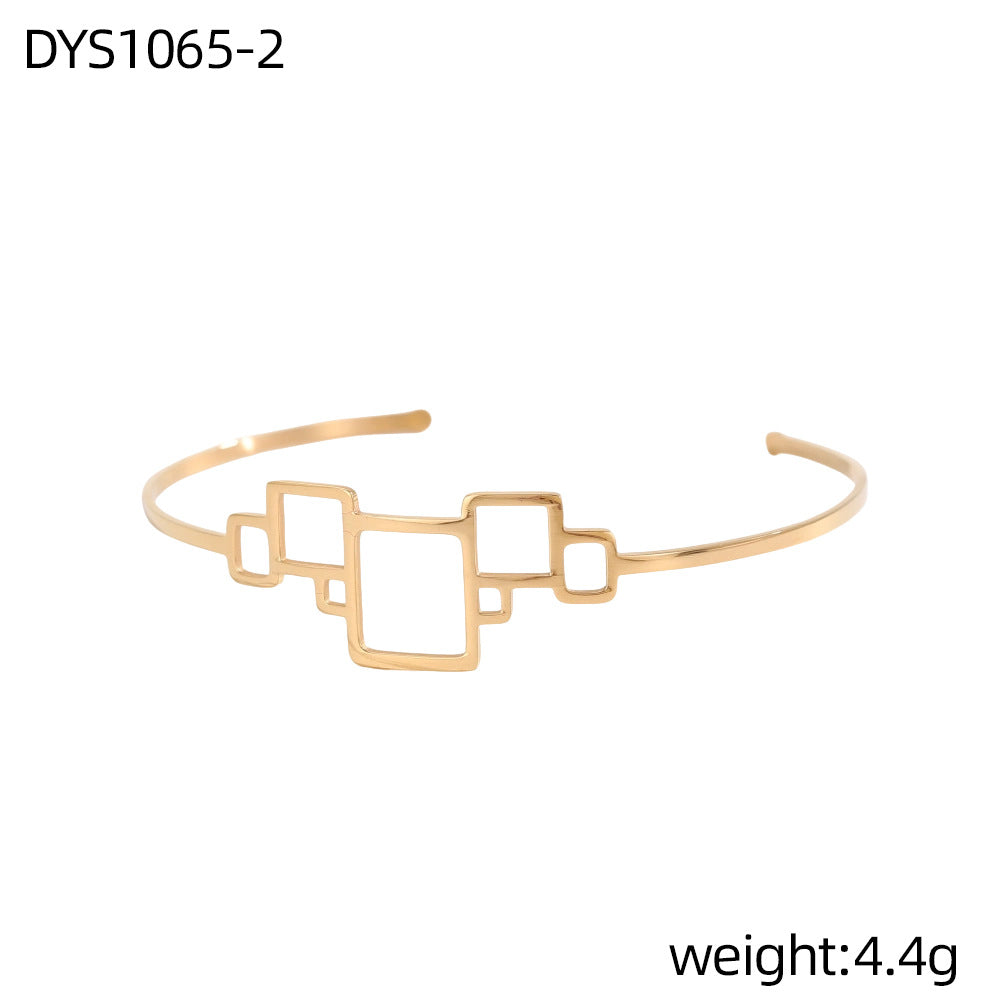 Geometric Hollow Metal Feeling Open-ended Stainless Steel Vacuum Electroplating Design Bracelets