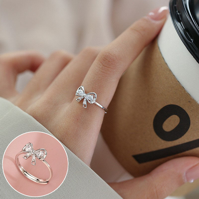 Women's Bowknot Simple Geometric Lines Twin Open Rings