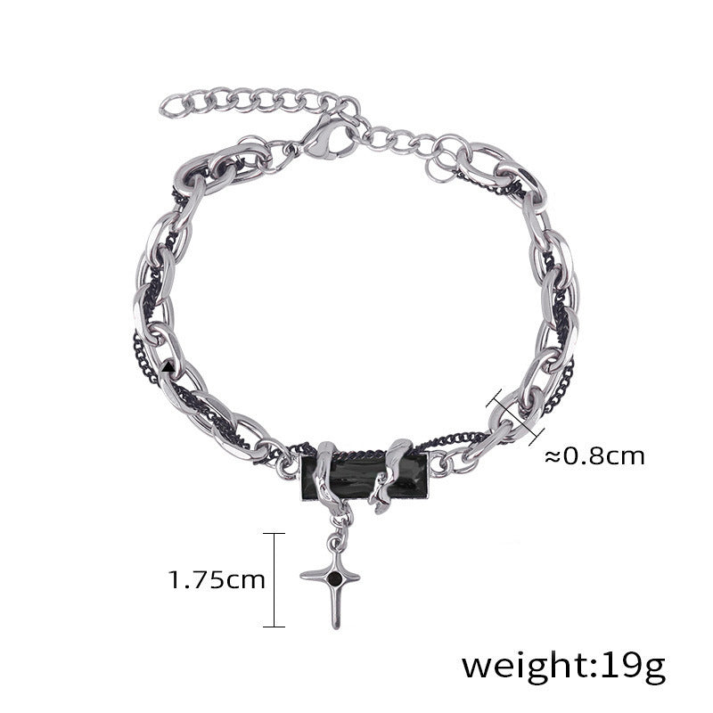 Women's & Men's Body Winding Black Diamond Titanium Steel Design Versatile Halloween Bracelets