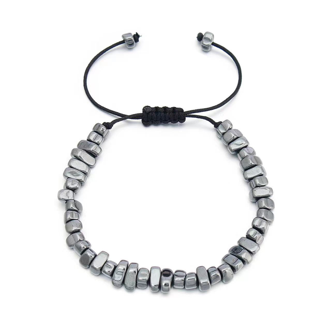 Men's Hand-woven Adjustable Irregular Haematite Beaded Ornament Bracelets