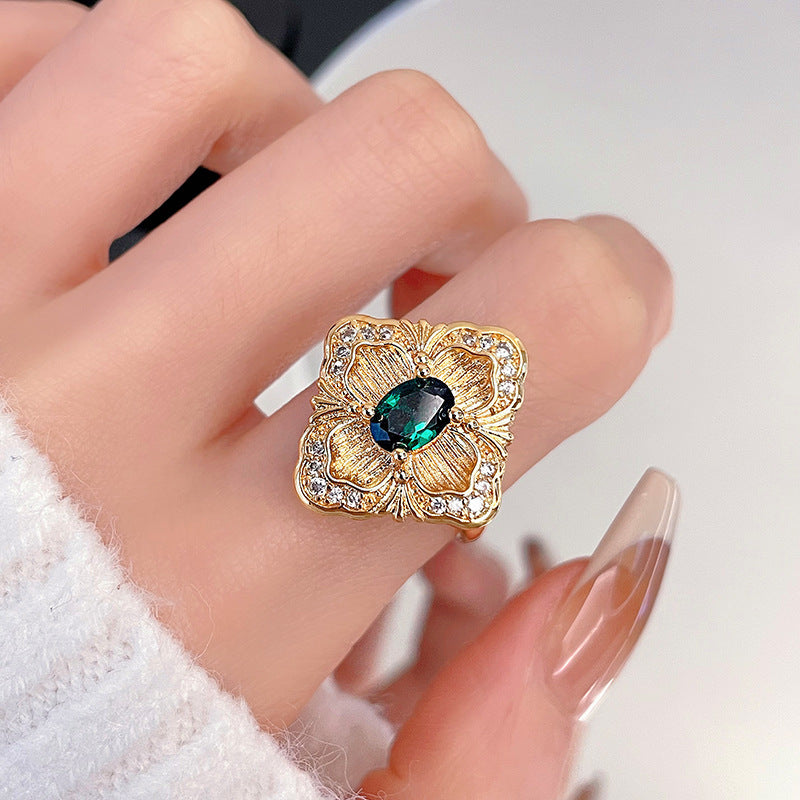 Zircon Open Brushed Light Luxury Niche Rings