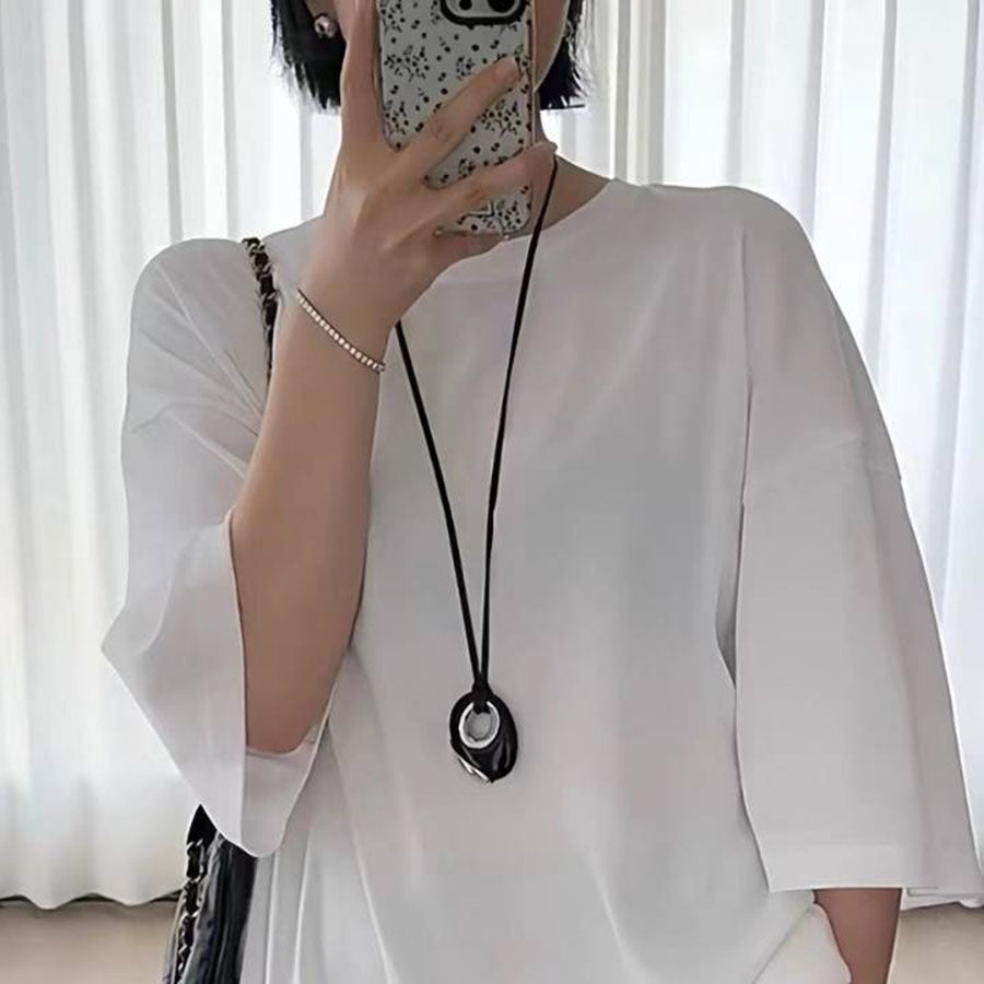 Onyx Oval Leather Rope Long Sweater Chain Female Necklaces