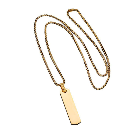 Men's Stainless Steel Simple Glossy Rectangular Can Carve Necklaces